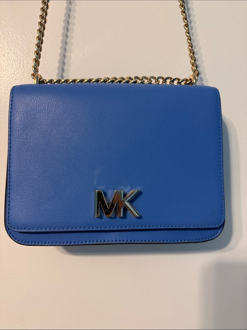 Michael Kors Electric Blue Leather Crossbody with Gold Chain